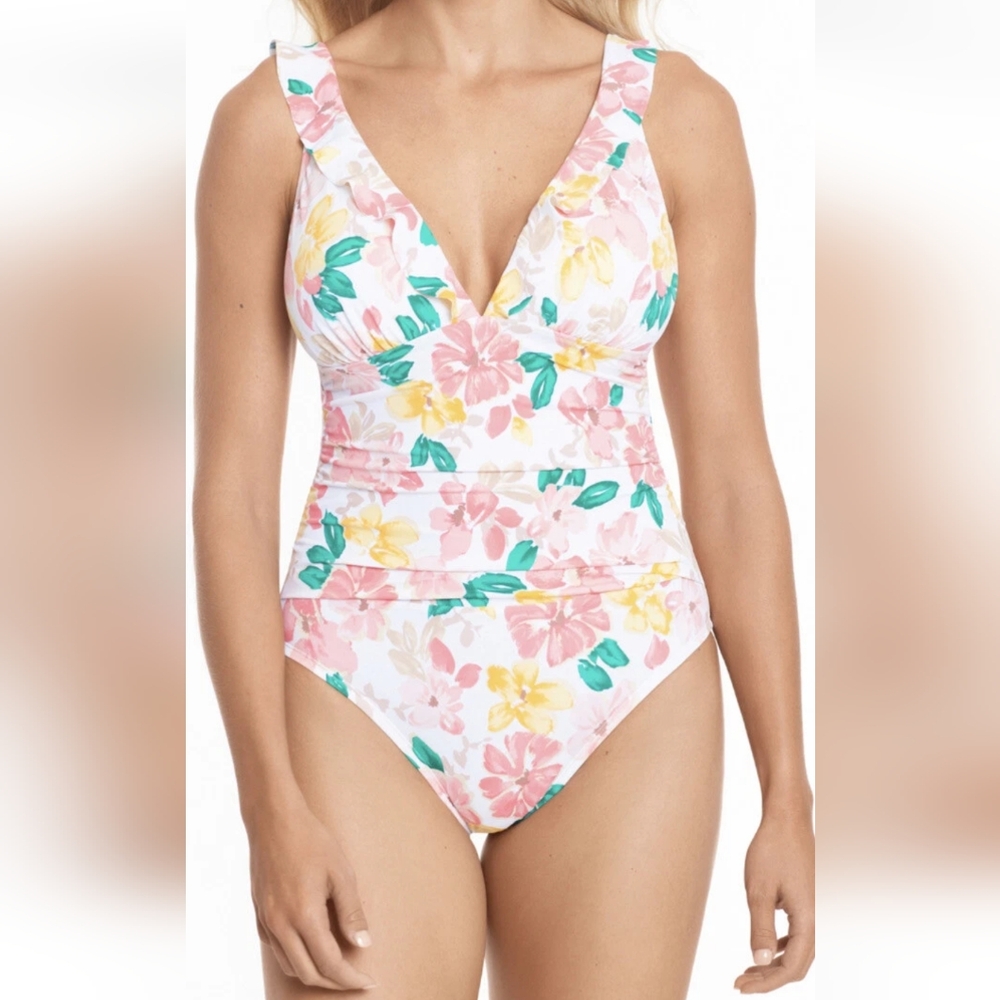 Time & Tru Women's Bright Floral One-piece Swimsuit Adjustable New Size 3X